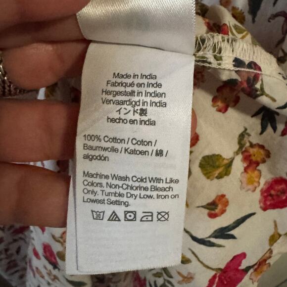 J. Crew Vintage Floral Dress Cream Square Neck Smocked Pullover Long Sleeve Sz L - Picture 5 of 6